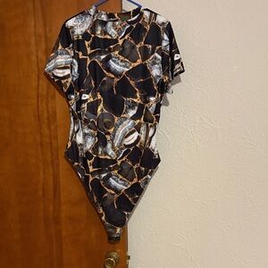 SHEIN Black and Brown Patterned Bodysuit